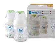 کد 9813 , بطری شیرخوری طرح پلی پروپیلن(PP) دهانه عریض (دوعددی) Milksafe 130cc 